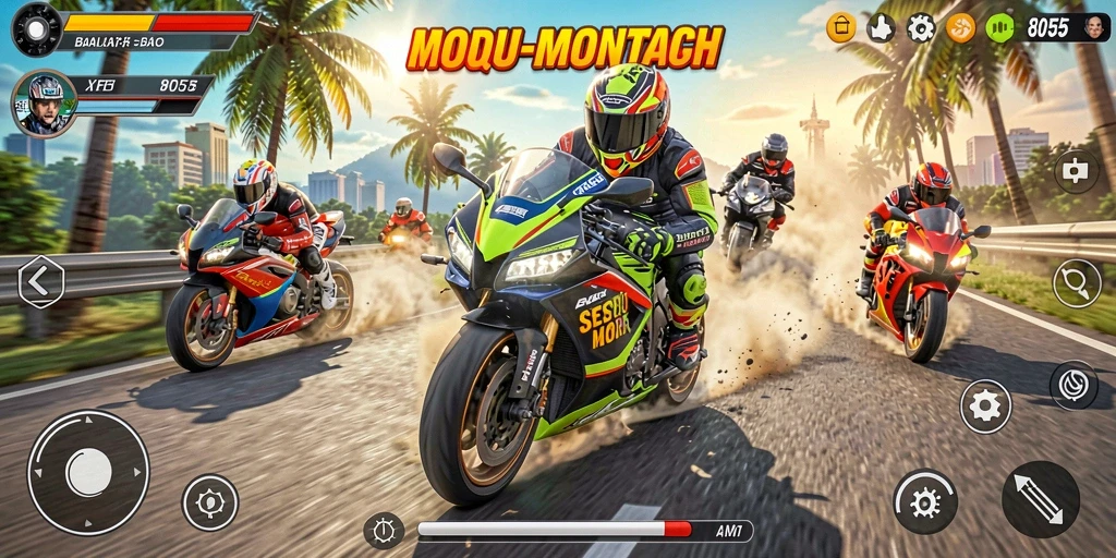 Gameplay menegangkan di 8055 yang memacu adrenalin balapan motor.