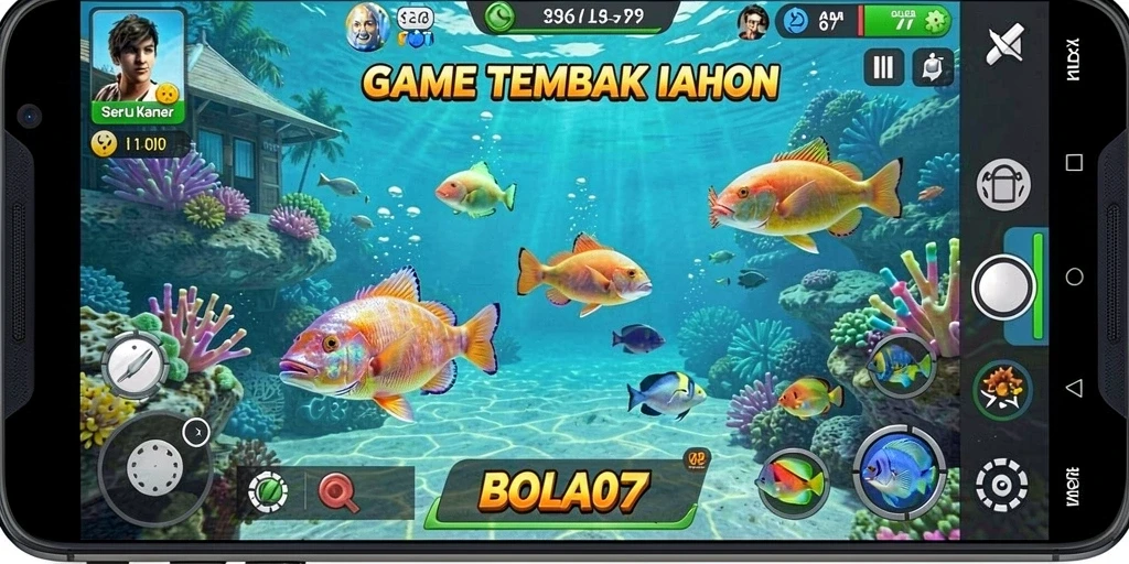 Tangkapan layar gameplay seru dari BOLA07, menampilkan aksi tembak ikan.