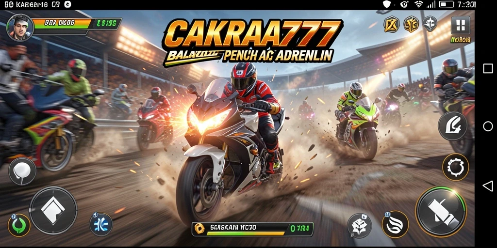 Tampilan gameplay CAKRA777 yang menegangkan saat balapan motor.
