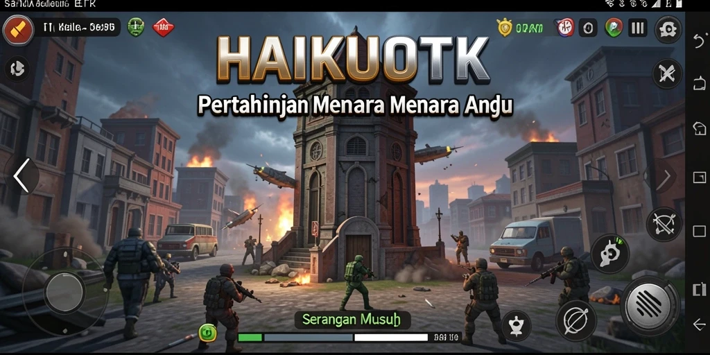 Gameplay menegangkan HAIKUOTK dengan menara yang siap melawan serangan musuh.