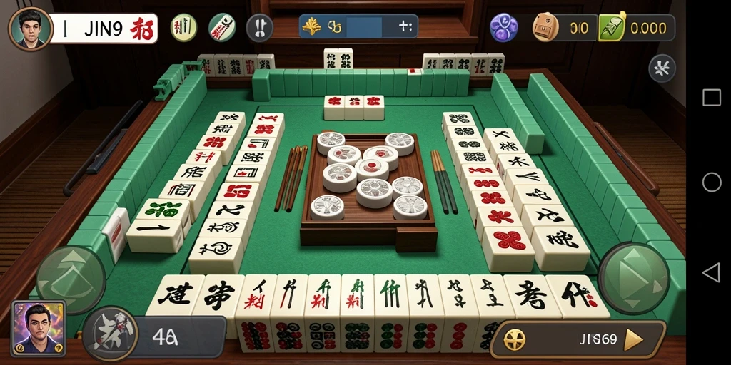 Tampilan menarik gameplay JIN69 dengan ubin Mahjong.