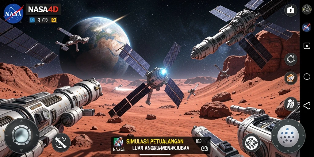 Tampilan gameplay mendebarkan dalam simulasi luar angkasa.