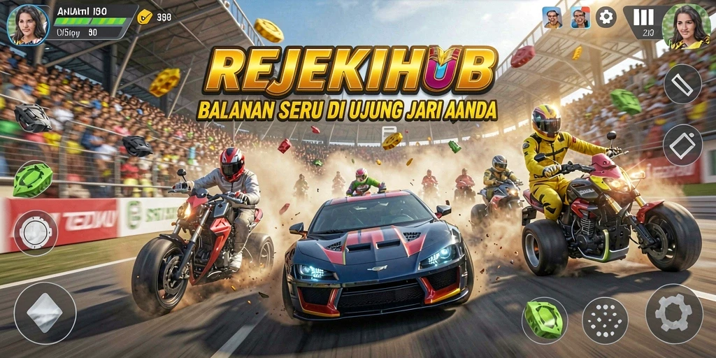 Screenshot gameplay REJEKIHUB yang menampilkan aksi balapan cepat.