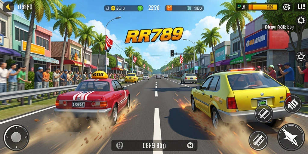 Screenshot utama RR789 menampilkan aksi balapan seru dan grafis yang menakjubkan.