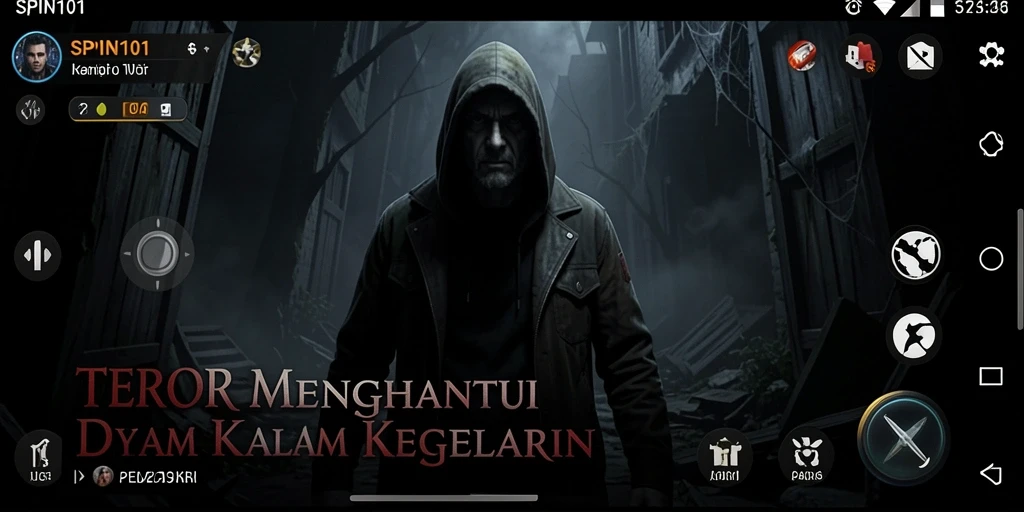 Screenshot game SPIN101 menampilkan atmosfer horor yang mencekam.