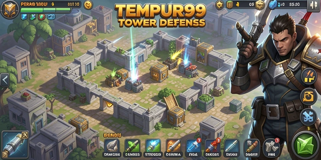 Tangkapan layar menampilkan aksi seru gameplay Tower Defense.