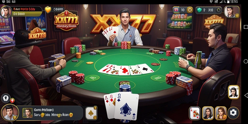 Screenshot gameplay XXX777 menunjukkan pemain terlibat dalam permainan poker yang seru.